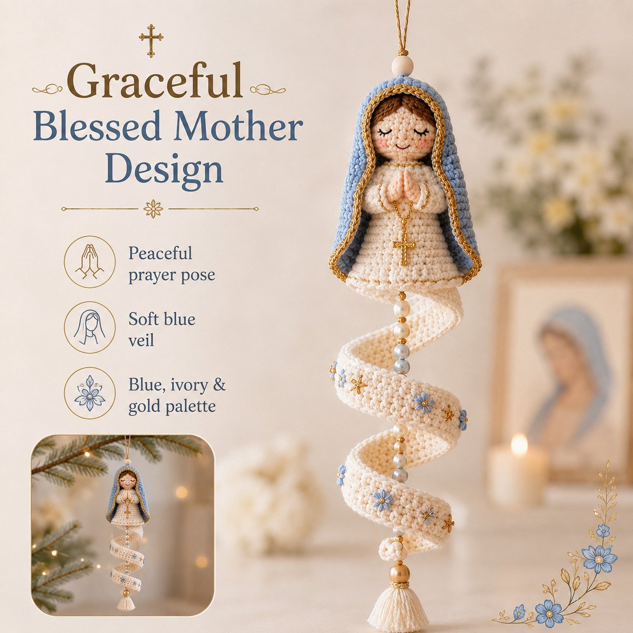🔥LAST DAY 50% OFF - ✨ DIY Crochet Blessed Mother Spiral Hanging Ornament Kit – Handcraft a Heavenly Keepsake 🙏🧶