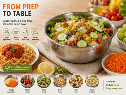 🔥Hot Sale 50% OFF 🎁3-in-1 Stainless Steel Grater Bowl & Colander Set