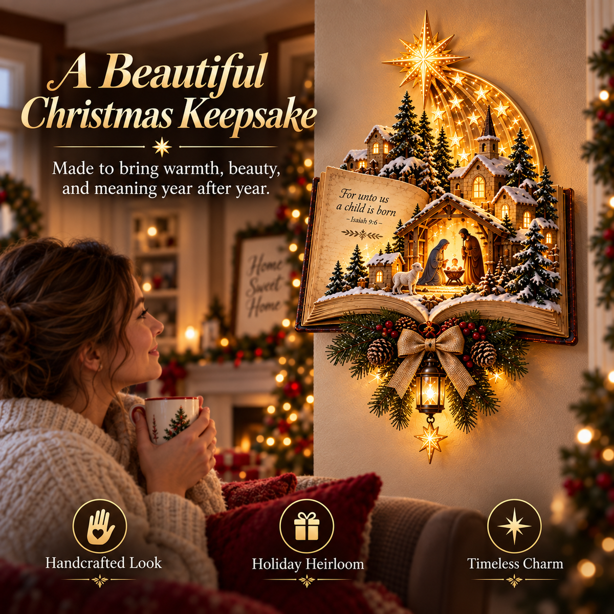✨Last Day 49% OFF✨✝️ A Story That Still Shines™ – Lighted Nativity Christmas Wall Decor✨🎄