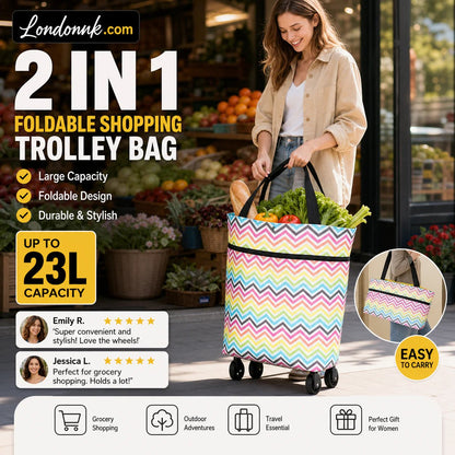 🛒 2-in-1 Foldable Rolling Shopping Trolley Bag -[49% OFF]- ✨ 23L Large Capacity Reduce Hand Strain