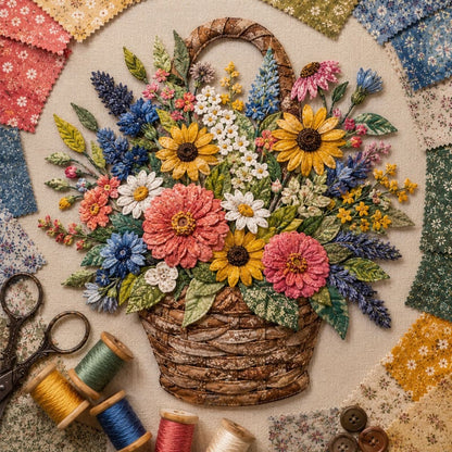 🔥LAST DAY 50% OFF - 🌸Floral Basket Patchwork DIY Kit | 3D Layered Fabric Flower Art Craft for Home Decor & Gifts