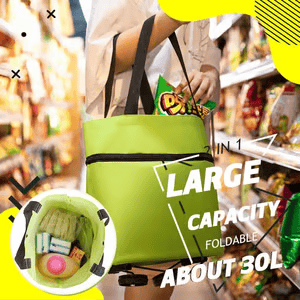 🛒 2-in-1 Foldable Rolling Shopping Trolley Bag -[49% OFF]- ✨ 23L Large Capacity Reduce Hand Strain