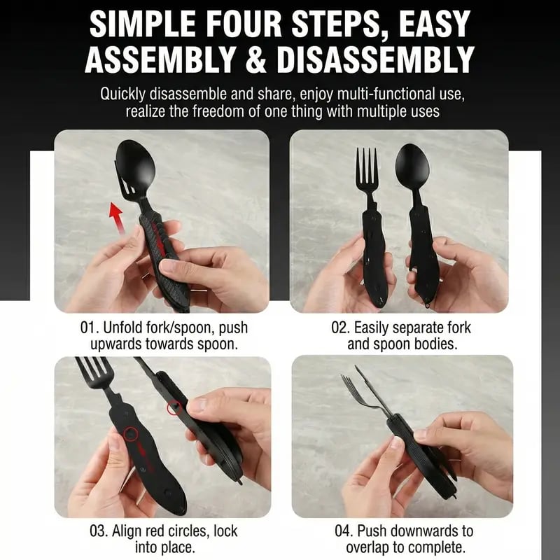 🍴 4-in-1 Detachable Folding Camping Utensil Set