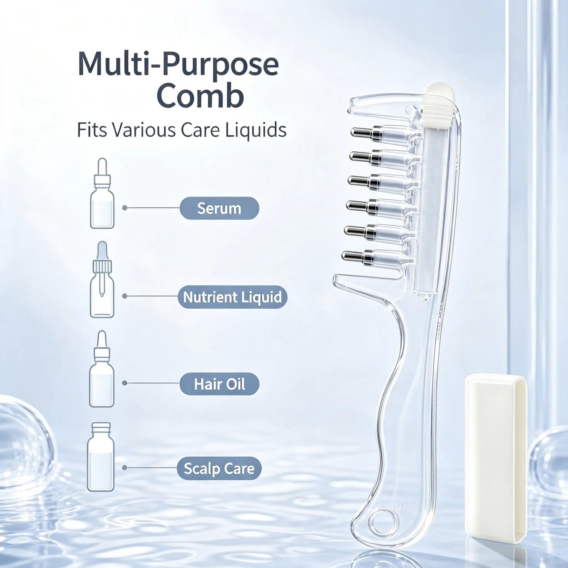 💧Refillable Scalp Oil Applicator Comb with 7 Metal Massage Tips – Even Root Serum Distribution & Scalp Stimulation for Hair Care