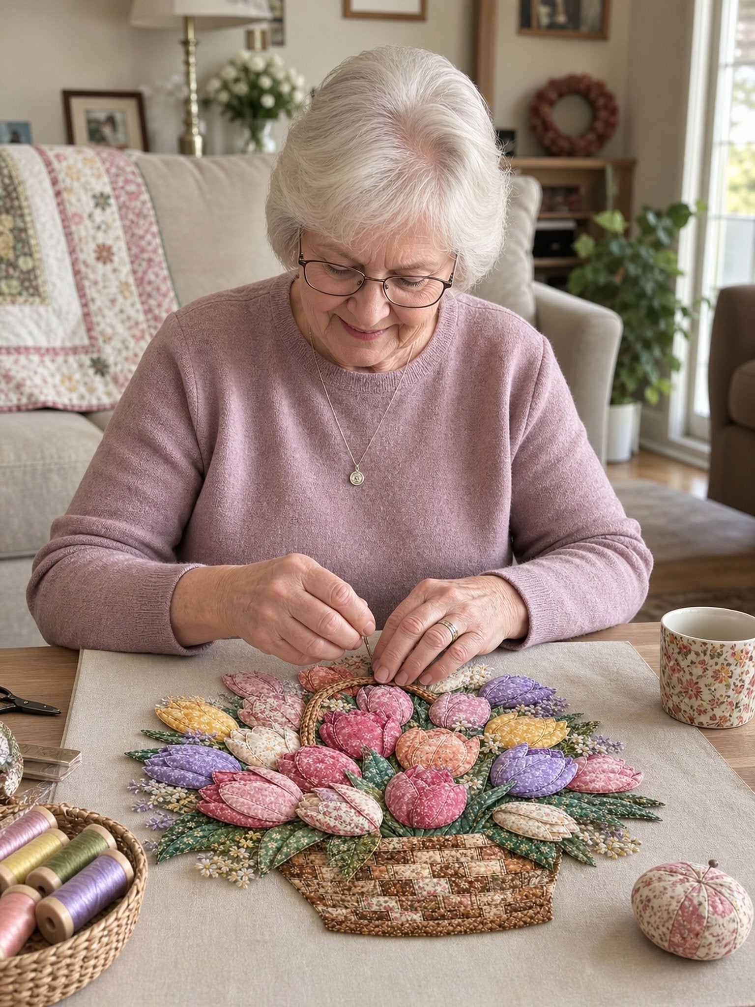 🔥LAST DAY 50% OFF - 🌸Floral Basket Patchwork DIY Kit | 3D Layered Fabric Flower Art Craft for Home Decor & Gifts