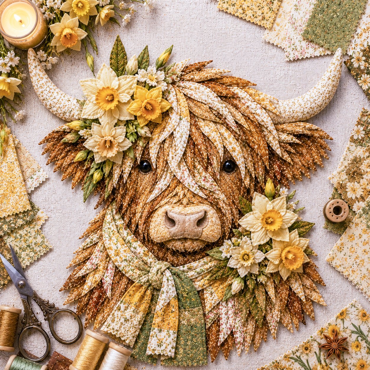 🔥LAST DAY 50% OFF - 🌸Birth Flower Highland Cow Fabric Art DIY Kit – A Handmade Keepsake You Create with Love