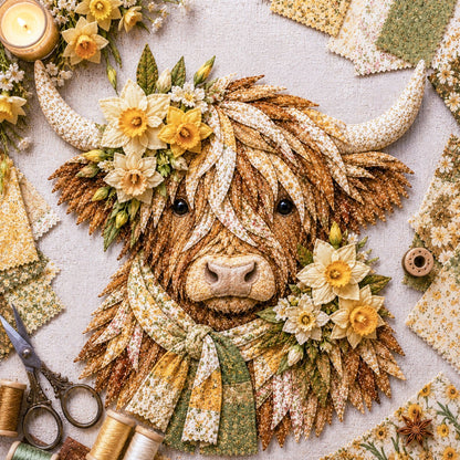 🔥LAST DAY 50% OFF - 🌸Birth Flower Highland Cow Fabric Art DIY Kit – A Handmade Keepsake You Create with Love