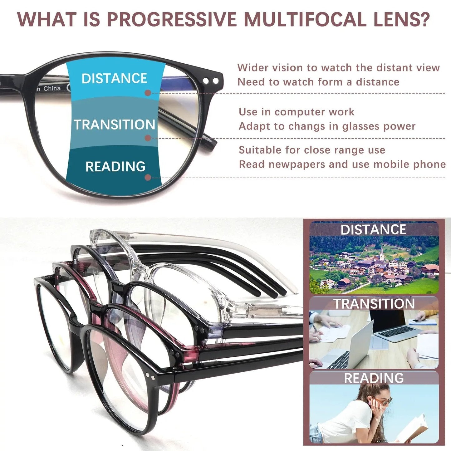 👓4 Pack Progressive Multifocal Reading Glasses for Women Style
