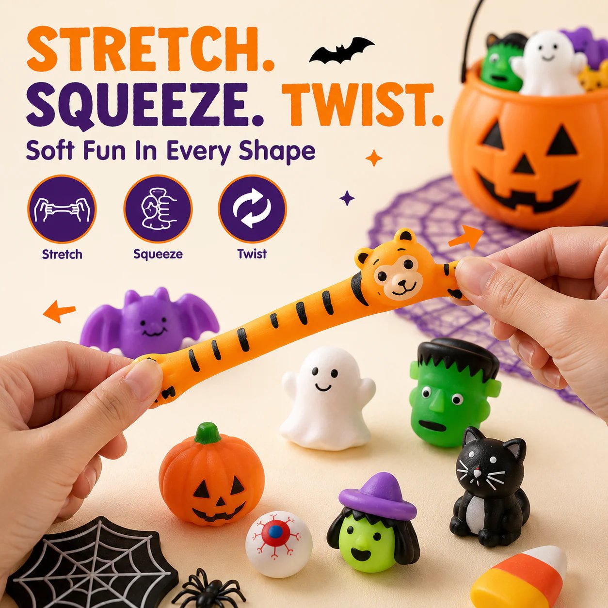 50PCS Halloween Mochi Squishy Toys For Party Favors & Spooky Fun