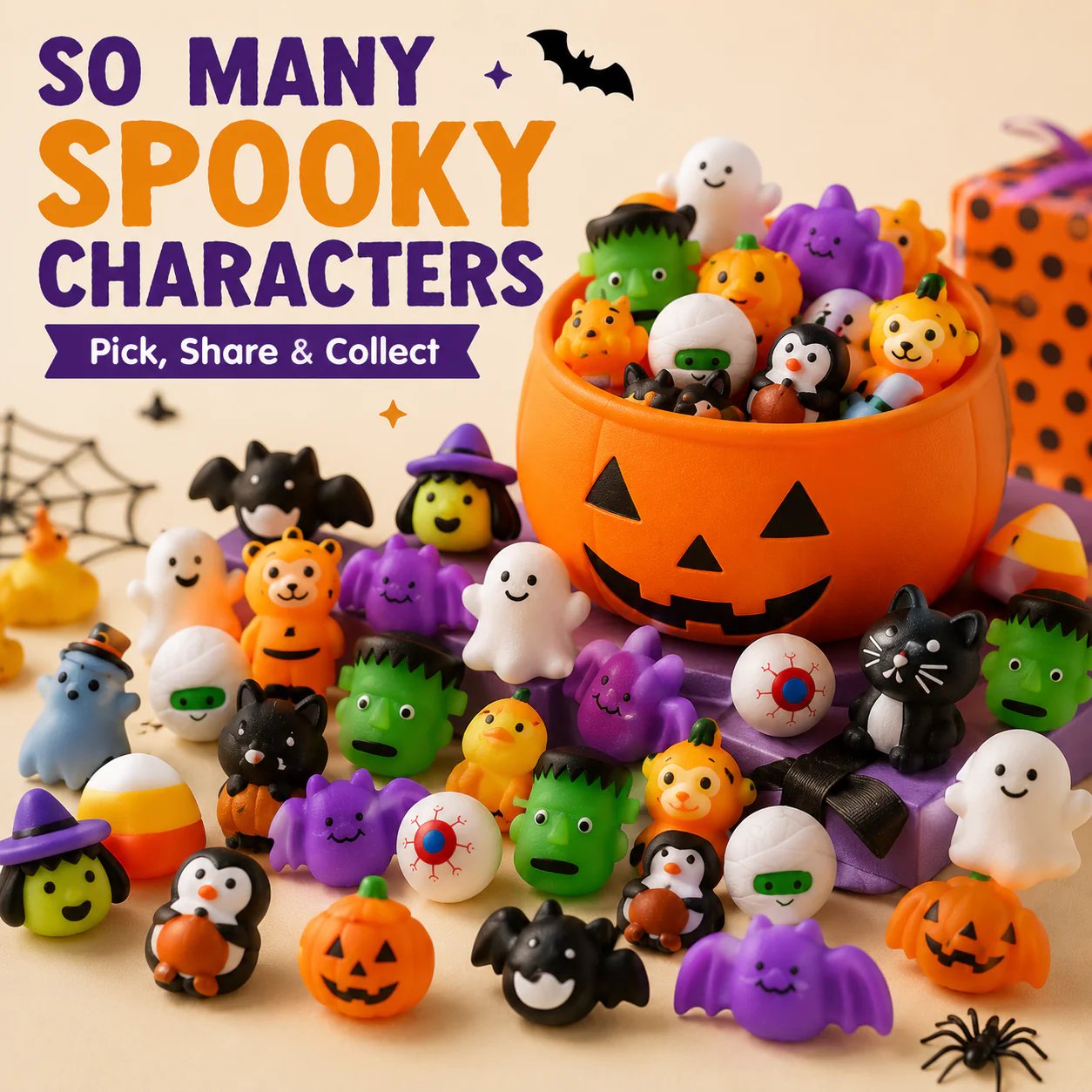 50PCS Halloween Mochi Squishy Toys For Party Favors & Spooky Fun