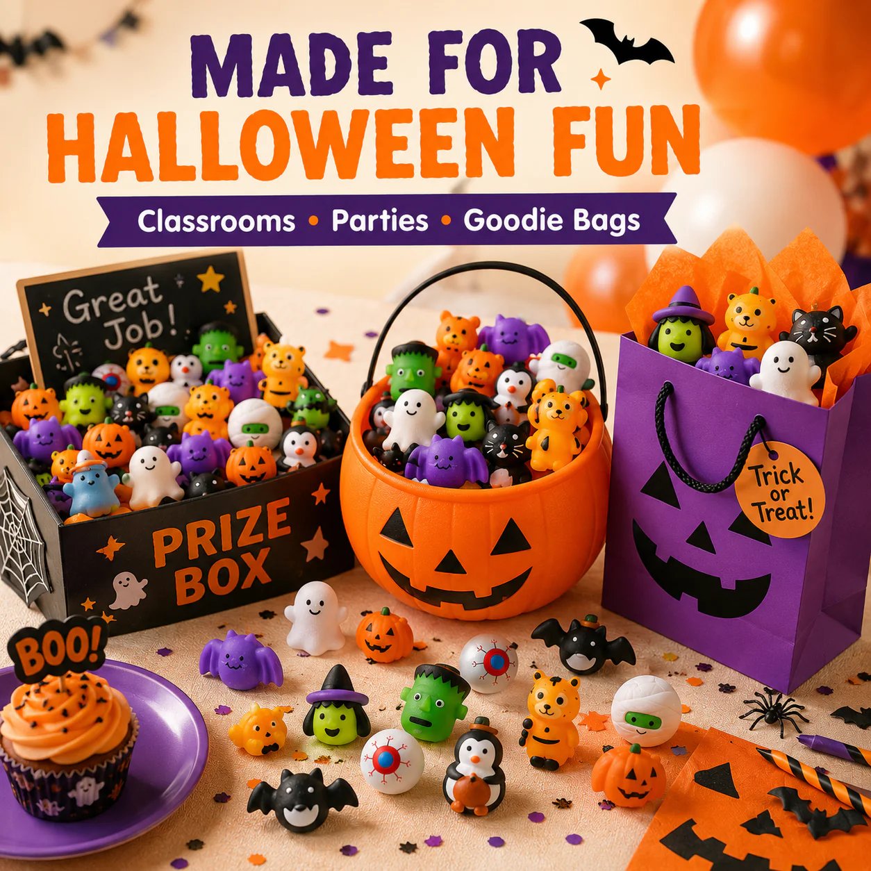 50PCS Halloween Mochi Squishy Toys For Party Favors & Spooky Fun