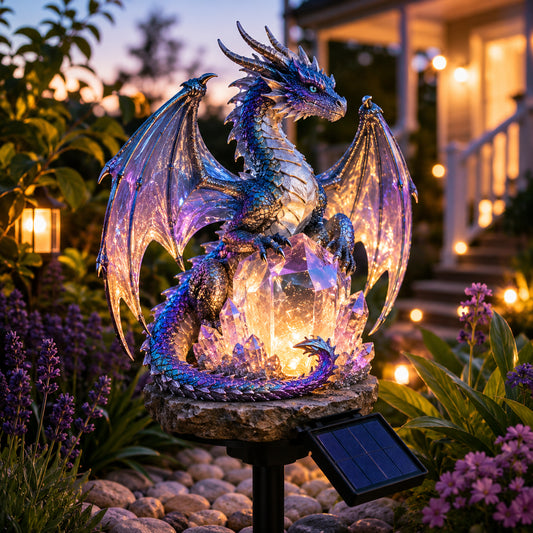 Lampe solaire de jardin Dragon de cristal – Décoration lumineuse de jardin d'extérieur fantaisie avec panneau solaire