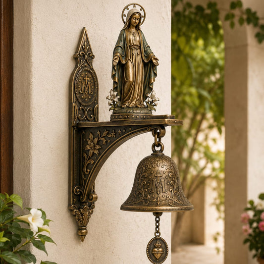 ✨ Our Lady of Grace Bronze Miraculous Medal Wall Bell | 🙏Catholic Religious Home & Garden Decor"