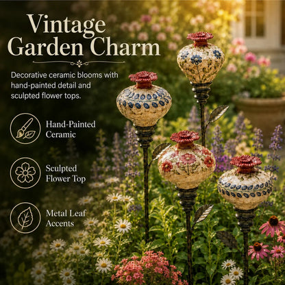Vintage Ceramic Hummingbird Feeder Garden Stake