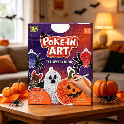 👻Halloween Poke In Art Kit, Kids Handmade Hanging Decor Craft Set with Pumpkin Ghost Bat Spider