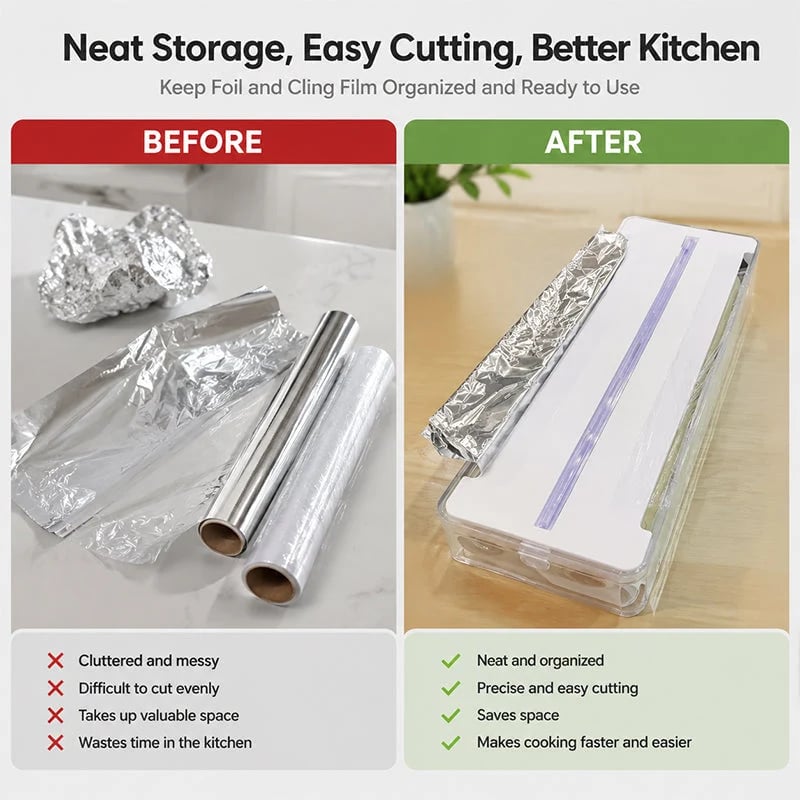 ✨Kitchen Aluminum Foil Paper Plastic Wrap Storage Cutting Box