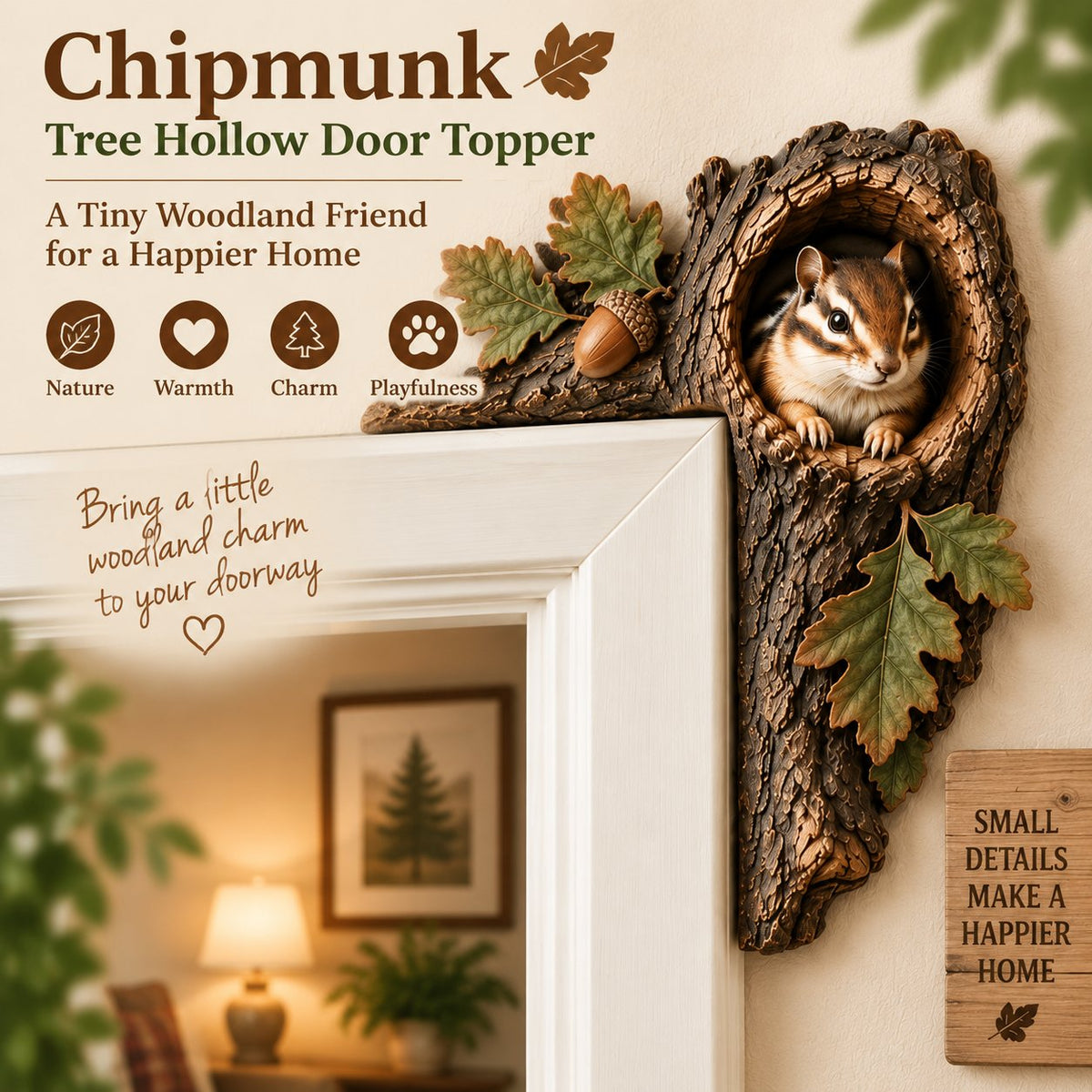 🐿️🌿Chipmunk Tree Hollow Door Topper | Woodland Animal Doorway Decor For Cozy Nature Homes