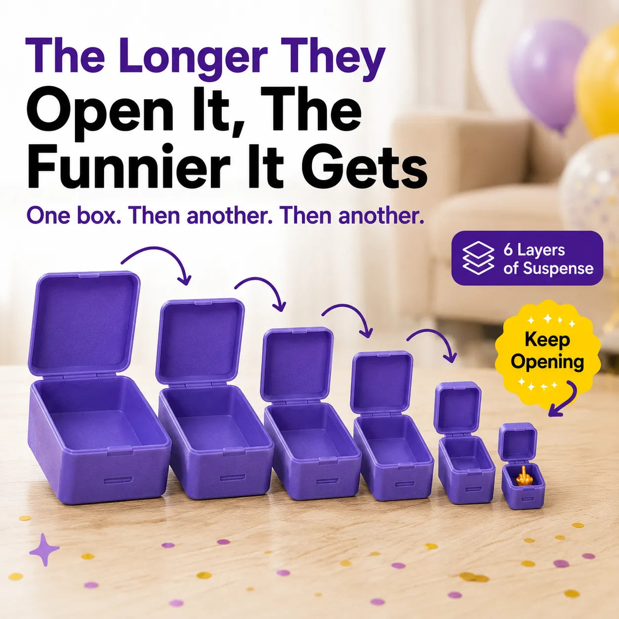 ⏳ Last Day 49% OFF – 😂 Never-Ending Prank Gift Box | Endless Nested Surprise Boxes with Hilarious Final Reveal for White Elephant, Parties & Funny Gifts 🎁