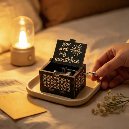 Vintage Wooden Hand-Crank Music Box – Laser Engraved 'You Are My Sunshine' Melody Box