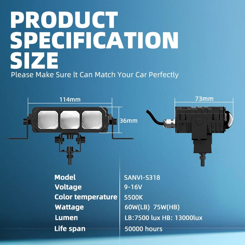 TyiiPlus 75W LED Driving Light – Super Bright 5500K Waterproof Car Spotlight