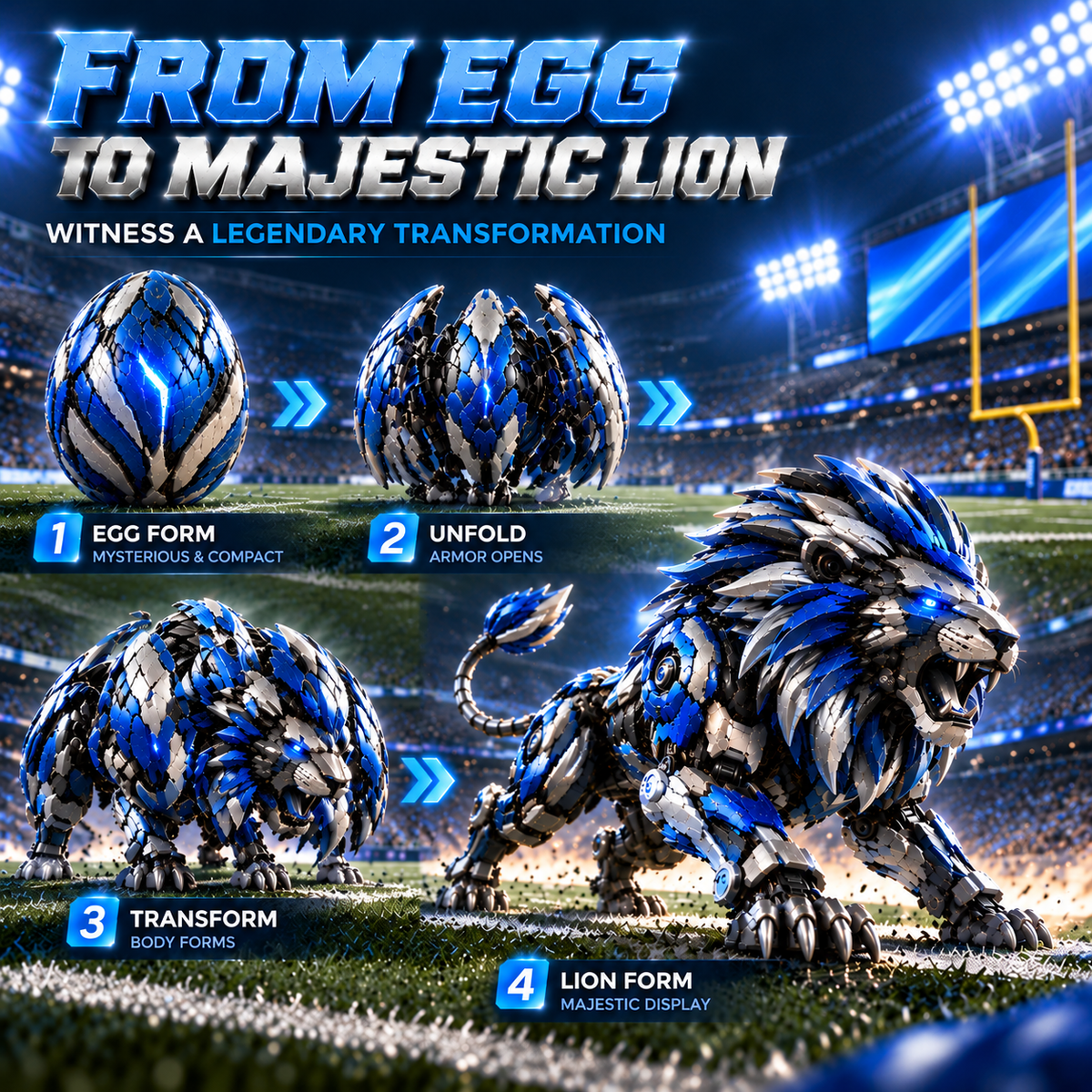 Egg to mechanical lion transformation steps