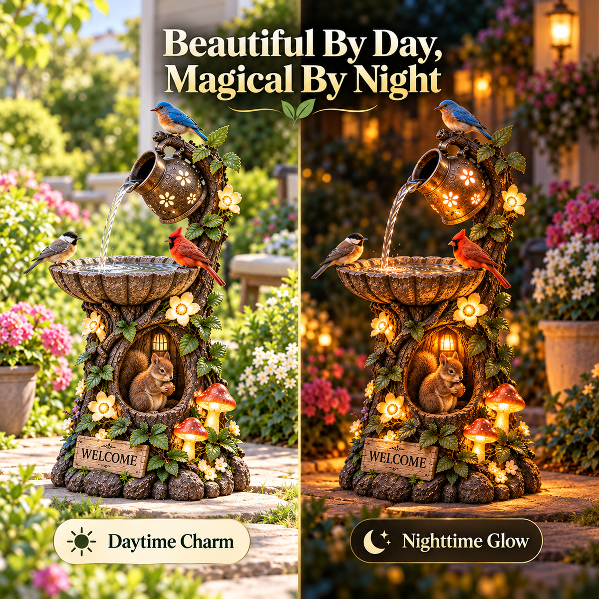 🐿️ Solar Birdbath Fountain Garden Decor – A Cozy Wildlife Haven for Your Yard