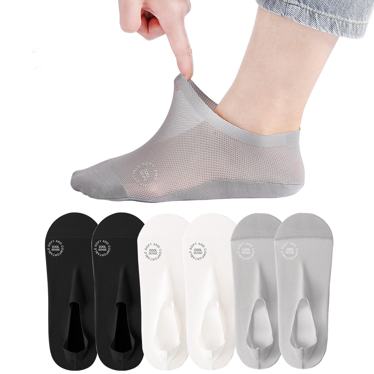 🔥HOT SALE🔥🔥 3-Pair Invisible Grip Socks Pack 🧦 – Breathable Low-Cut Anti-Slip Sweat-Absorbing Design