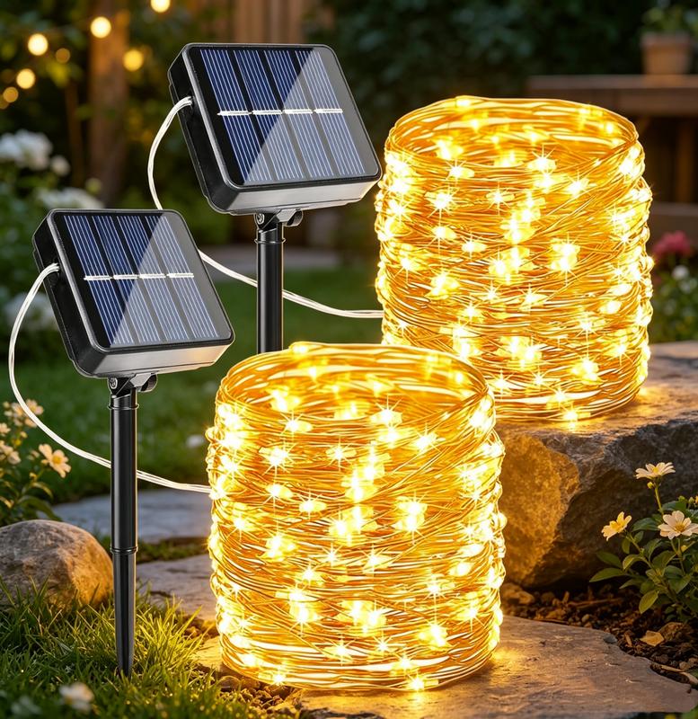 2-Pack Solar Outdoor String Lights