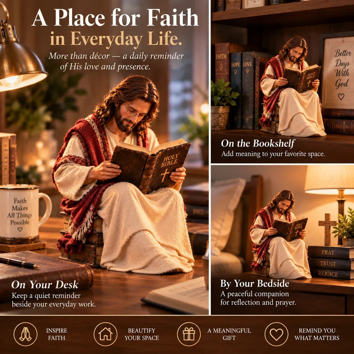 ✝️ Keep Faith Close – Jesus Reading the Bible Figurine(✨Buy 2 Free Shipping)