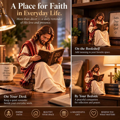 ✝️ Keep Faith Close – Jesus Reading the Bible Figurine(✨Buy 2 Free Shipping)