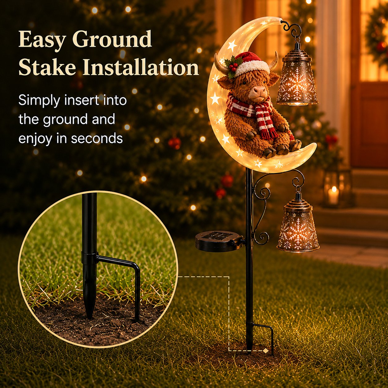 🌙 Highland Cow Moon Solar Garden Light
