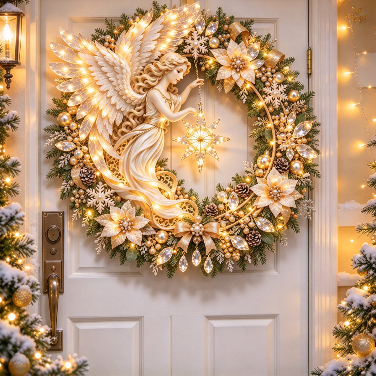 ✨ Heavenly Angel Christmas Wreath – Lighted Holiday Door Decor ✨