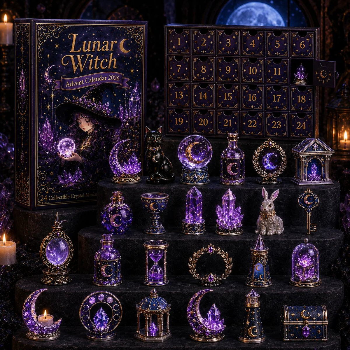 🔮Lunar Witch Advent Calendar 2026 – 24 Enchanted Crystal Miniatures for a Magical Moonlit Countdown