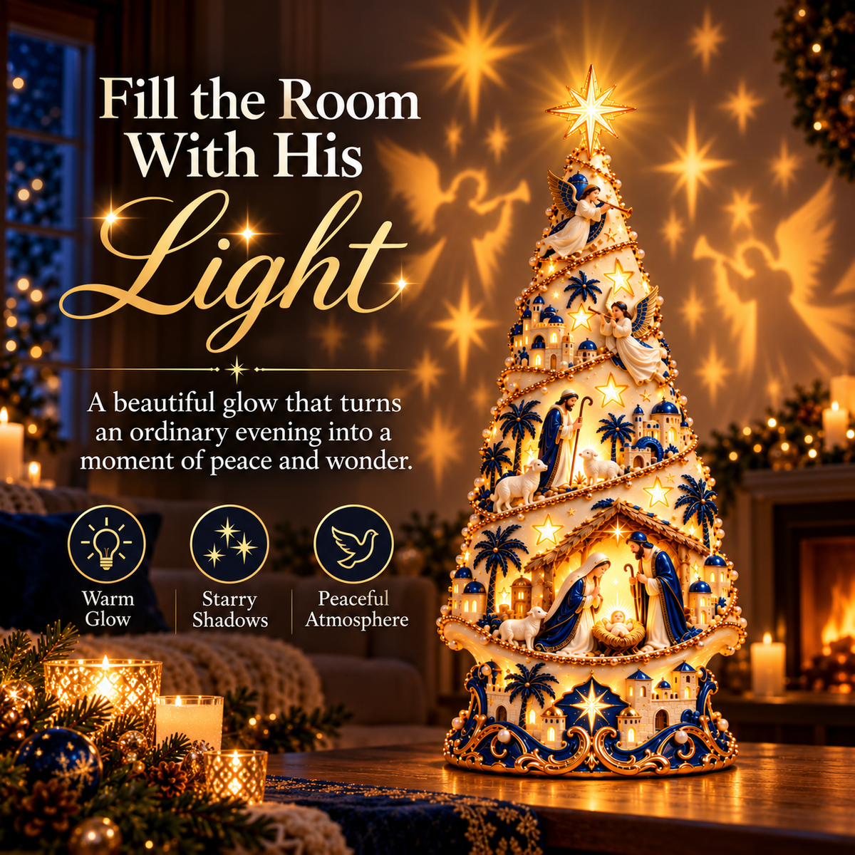 Bethlehem Nativity Christmas Tree Shadow Light Effect