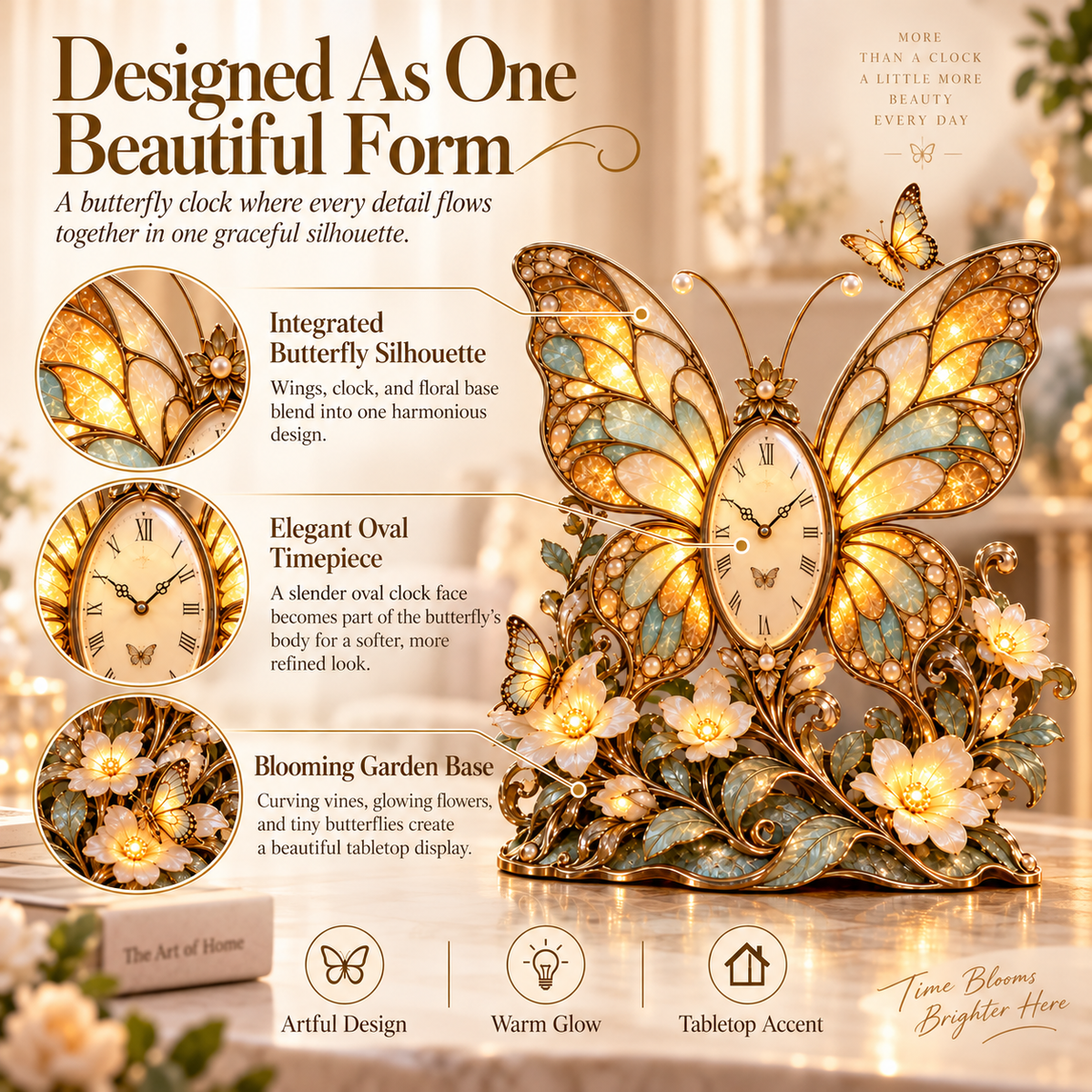 Integrated Butterfly Bloom Glow Clock design