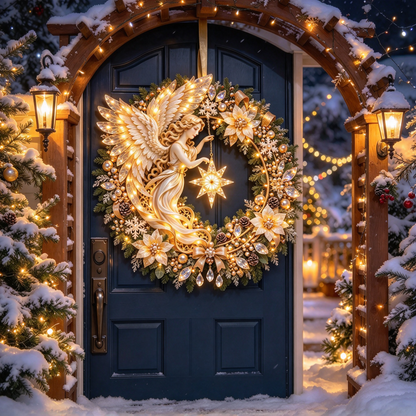 ✨ Heavenly Angel Christmas Wreath – Lighted Holiday Door Decor ✨