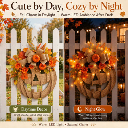 ⚡Hot Sales 49% OFF🎃✨ Lighted Burlap Pumpkin Wreath