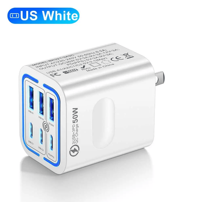 Portable Multi Port Charging Station 50W, 6-Port USB C & USB A