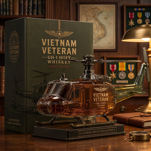 🇺🇸🚁Vietnam Veteran UH-1 Huey Helicopter 1965-1975 Whiskey Bottle