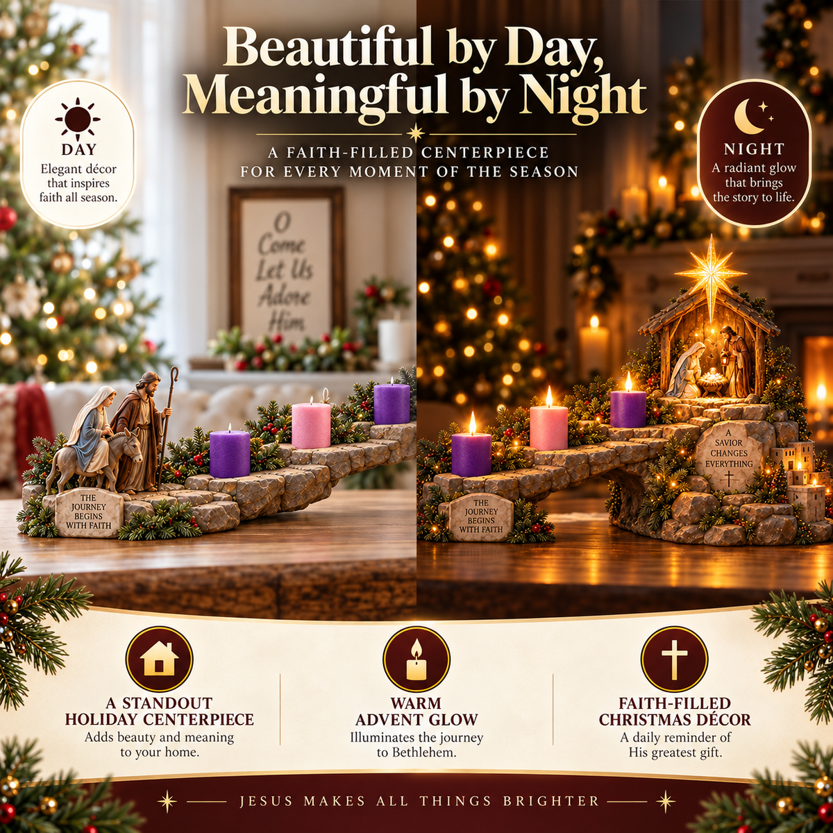 ⏰ LAST DAY 50% OFF ✝️ Journey to Bethlehem – 4-Week Lighted Advent Nativity Path