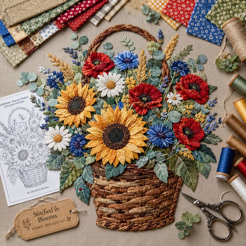 🔥LAST DAY 50% OFF - 🌸Floral Basket Patchwork DIY Kit | 3D Layered Fabric Flower Art Craft for Home Decor & Gifts