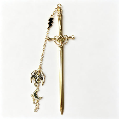 ⚔️Fantasy Sword Metal Bookmark With Dragon & Moon Charms📚