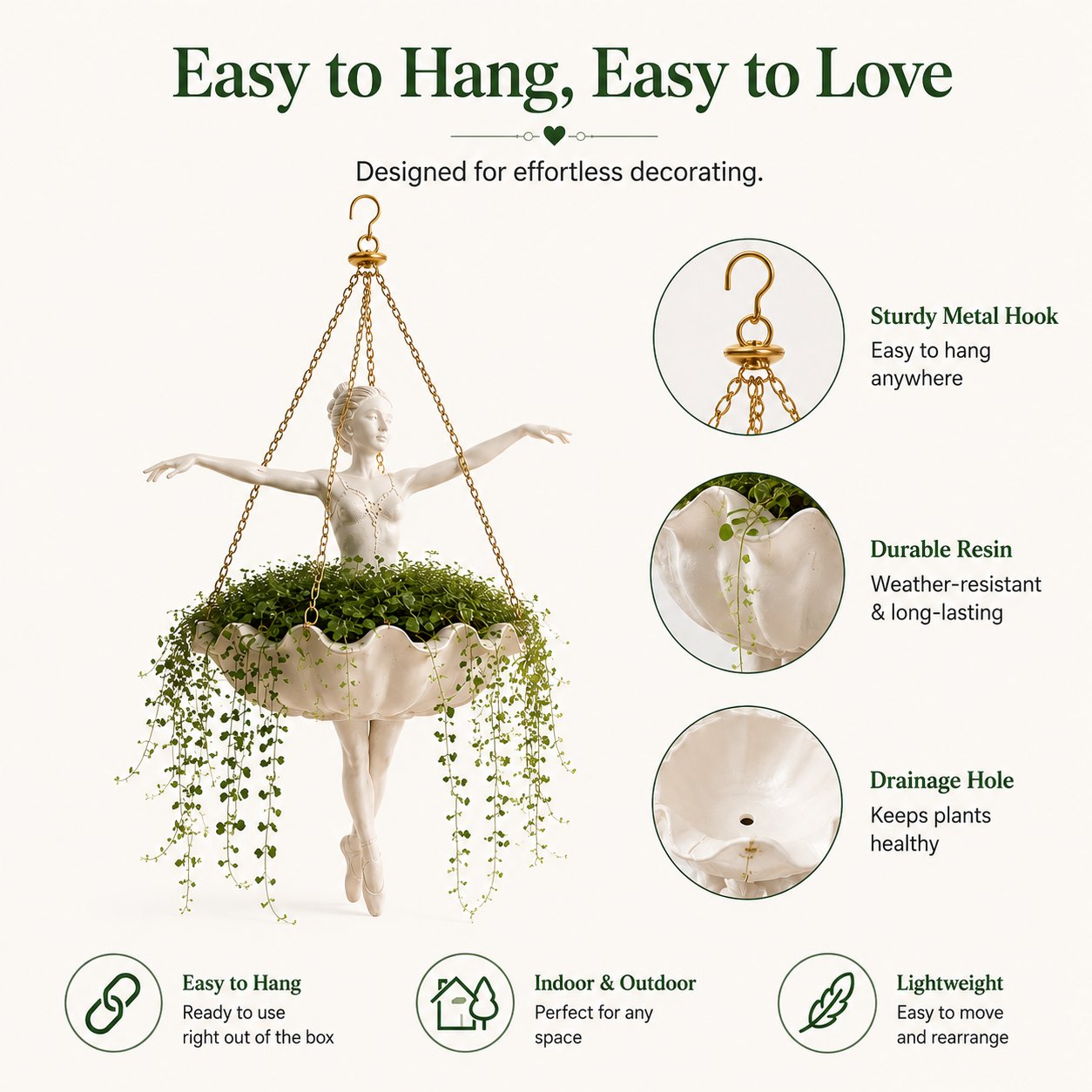 💃 Ballet Dancer Hanging Planter –🌿Elegant Garden Decor for Porch & Patio