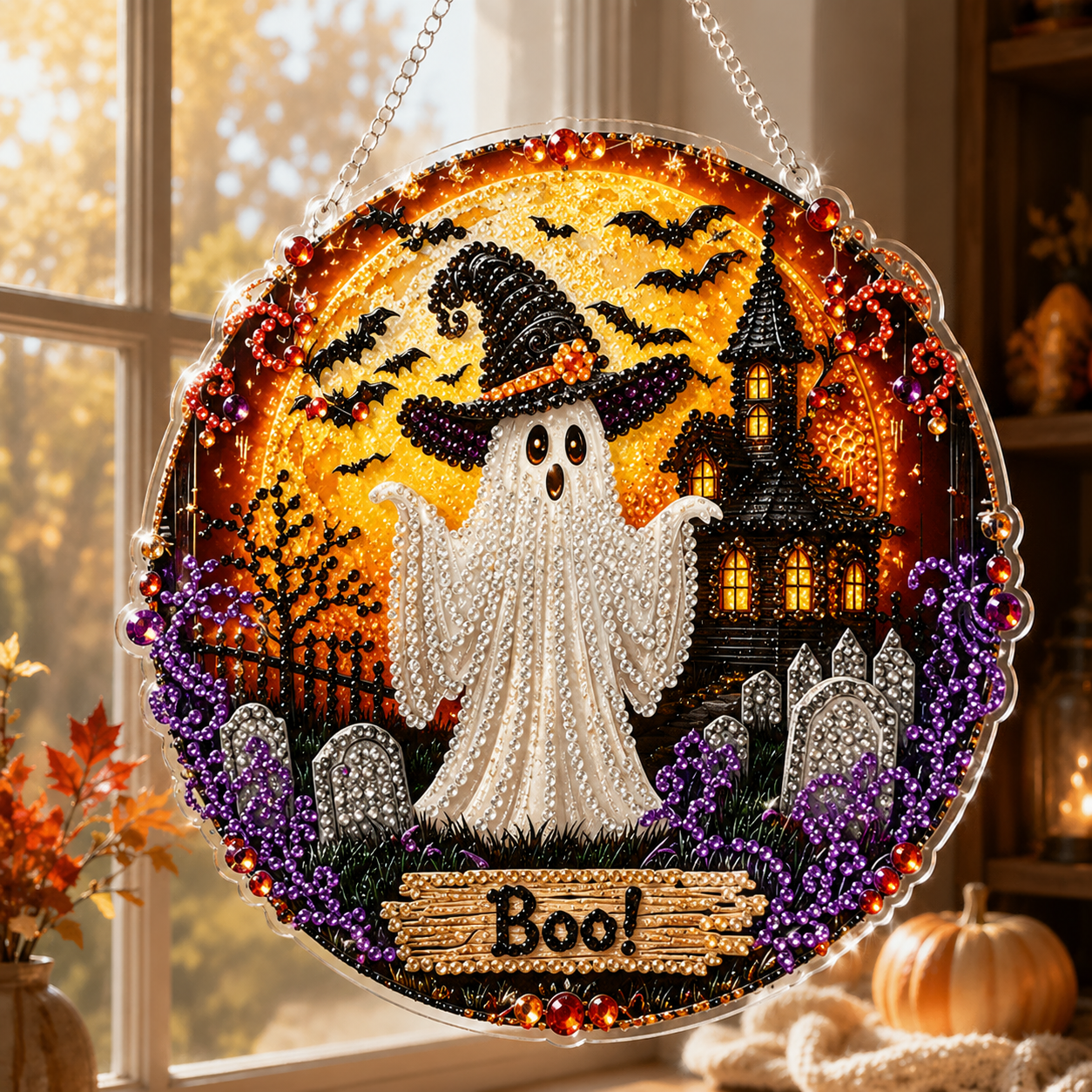 🎃🐈Halloween Black Cat Moon Diamond Art Hanging Ornament Kit