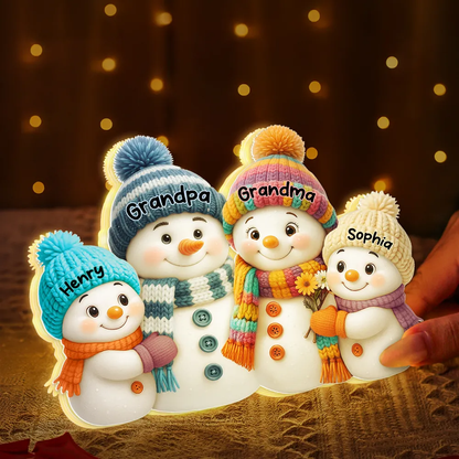3D Effect Snowman Grandma Grandpa and Grandkids Personalized Light Box - Christmas Gift for Family, Grandma, Grandpa