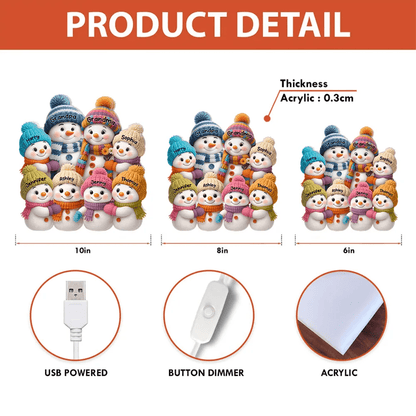 3D Effect Snowman Grandma Grandpa and Grandkids Personalized Light Box - Christmas Gift for Family, Grandma, Grandpa
