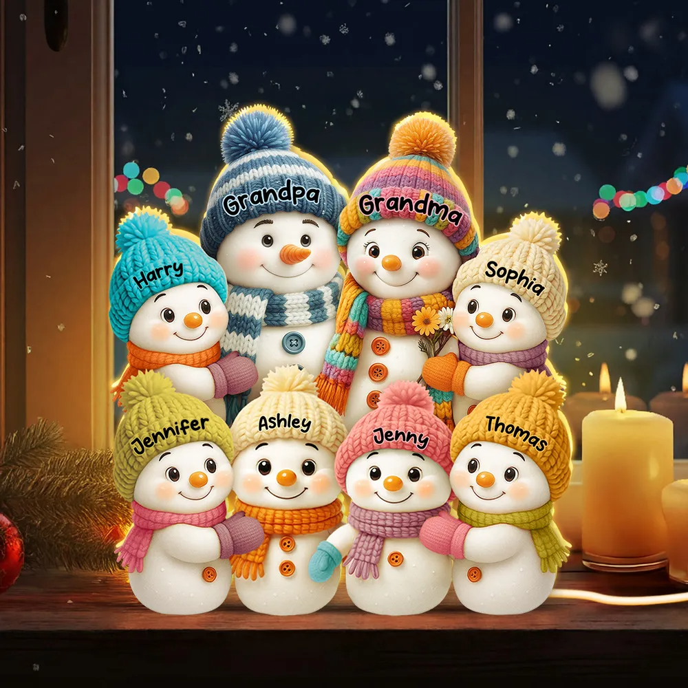 3D Effect Snowman Grandma Grandpa and Grandkids Personalized Light Box - Christmas Gift for Family, Grandma, Grandpa