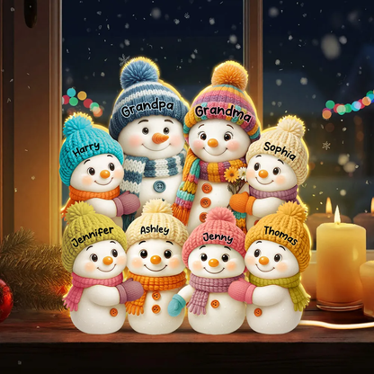 3D Effect Snowman Grandma Grandpa and Grandkids Personalized Light Box - Christmas Gift for Family, Grandma, Grandpa