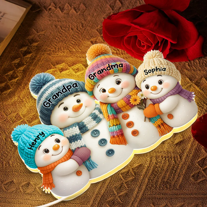 3D Effect Snowman Grandma Grandpa and Grandkids Personalized Light Box - Christmas Gift for Family, Grandma, Grandpa