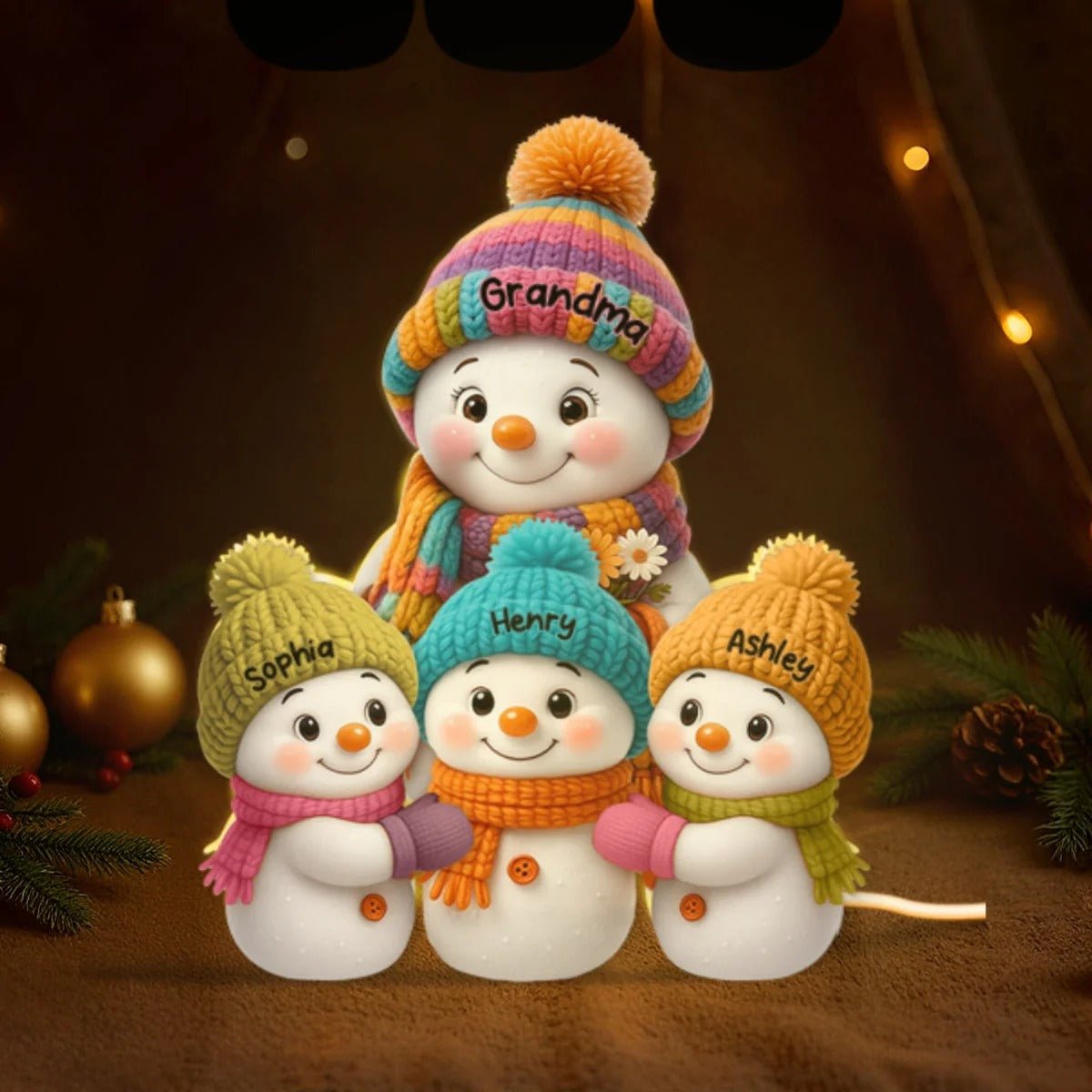 3D Effect Snowman Grandma Grandpa and Grandkids Personalized Light Box - Christmas Gift for Family, Grandma, Grandpa